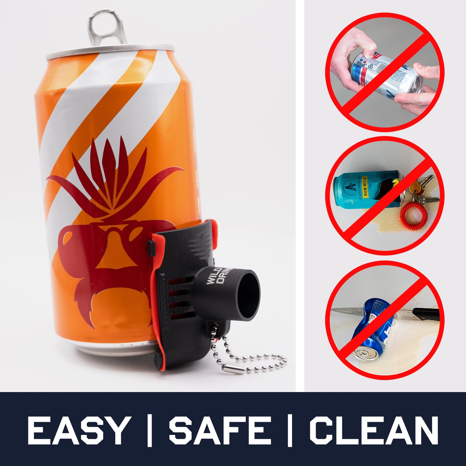 Krak’in 2.0 beer shotgunning tool attached to a beverage can with safe and clean puncture demonstration